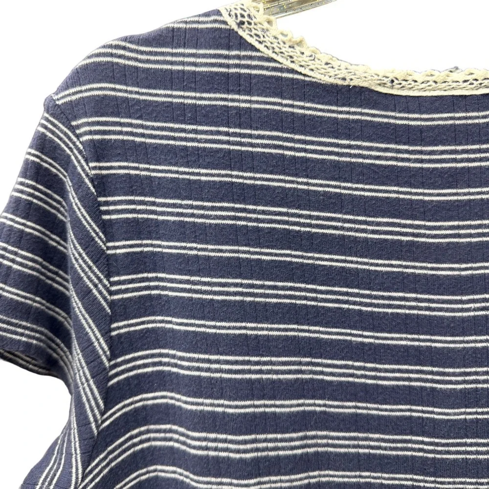 Ralph Lauren Striped Cotton Sleep Shirt Navy Small Henley Comfy Soft Lounge